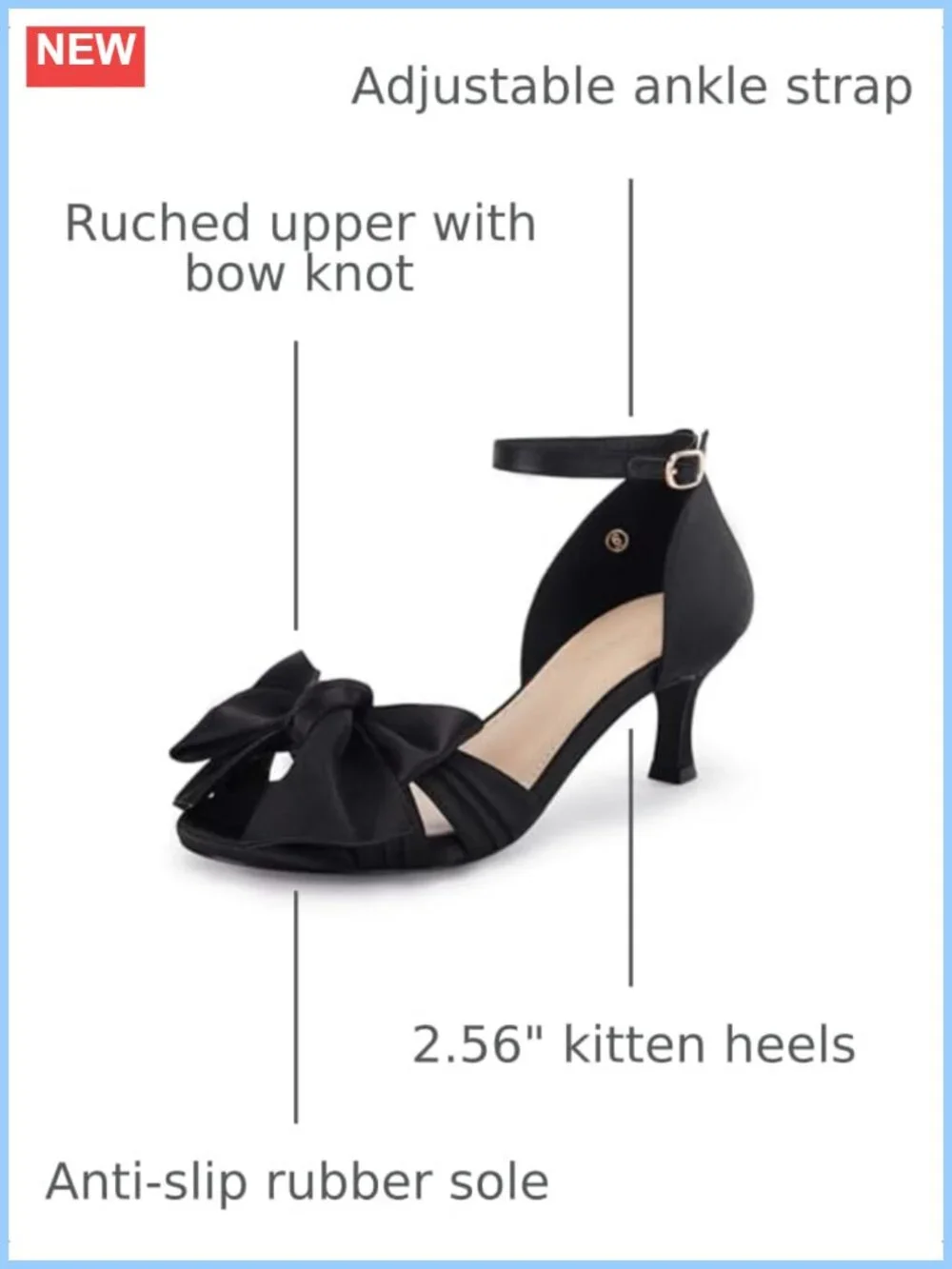 Women's Satin Kitten Heel Bow Sandals Ankle Strap Wedding Shoes